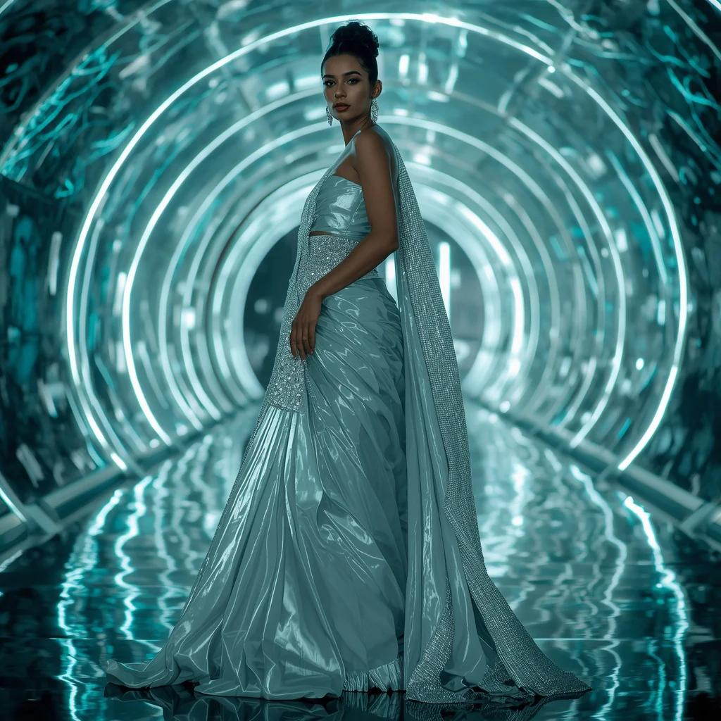 Frozen Diamond Eclipse Saree with Infinity Ribbon Reflection Orbit Corridor | trending prompt in instagram ai photo — AI image prompt